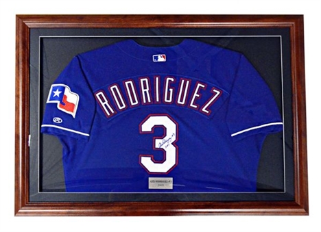 2001 Alex Rodriguez Signed and Game-Used Framed Alternate Jersey – PSA/DNA LOA